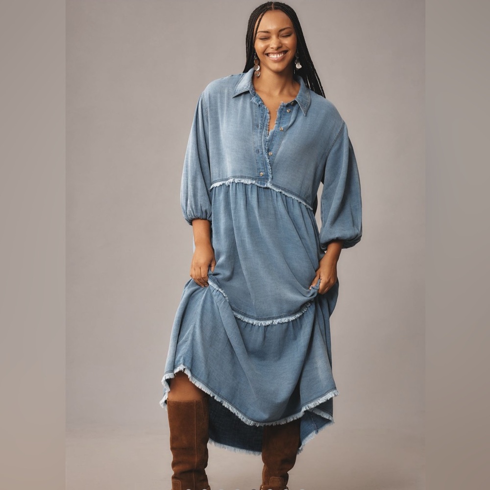 Anthropologie Blue Denim Midi Dress